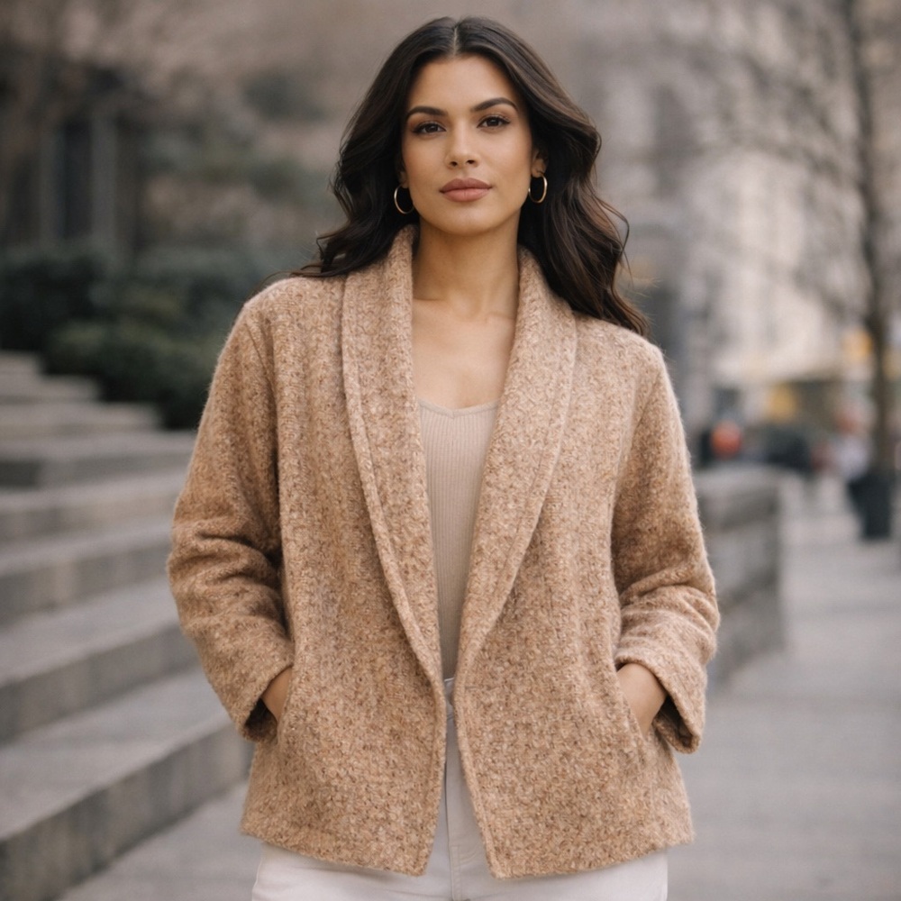 NEW nlt Shawl-Collar Bouclé Coatigan Teddy Oatmeal, Size S